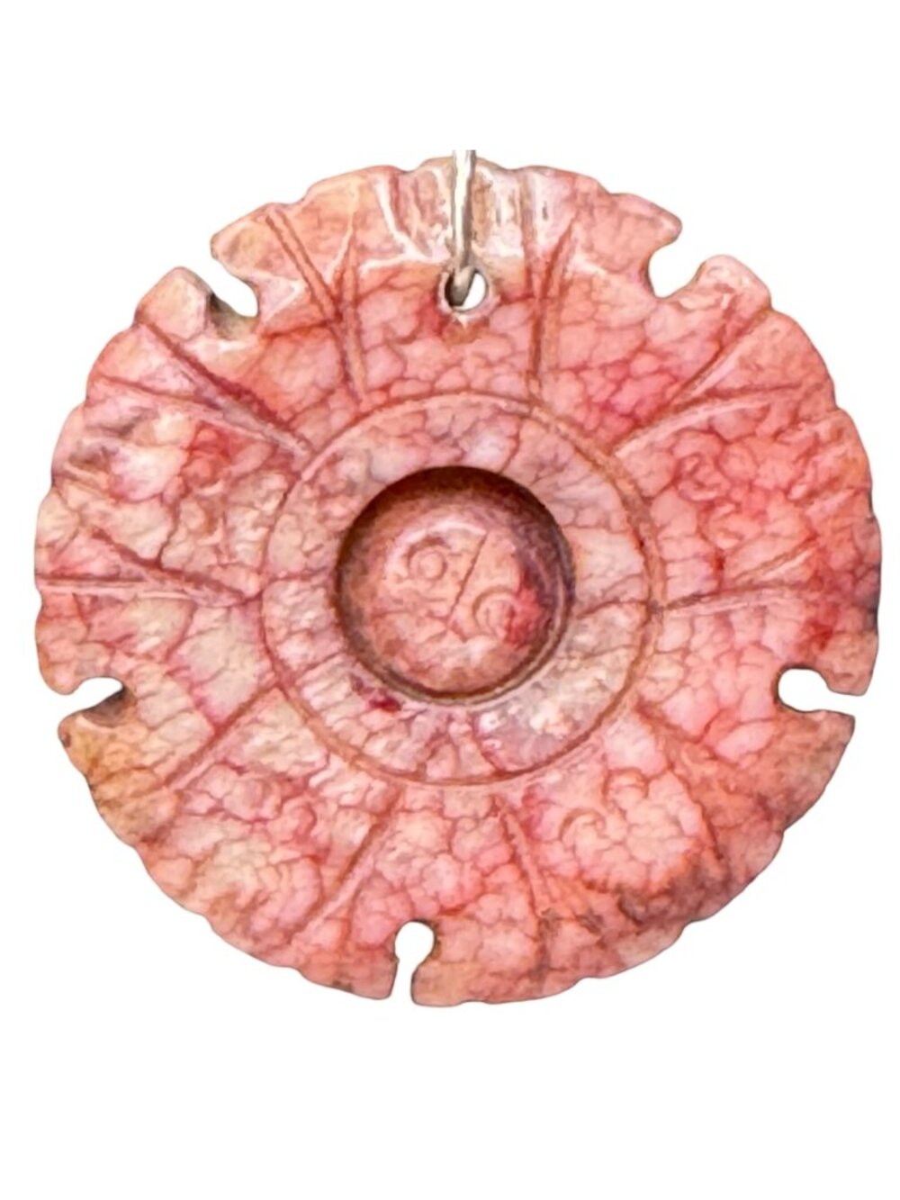 Vtg Rhodochrosite Sterling Silver Chain Necklace Stone Pendant Carved Amulet 18" - Picture 12 of 14